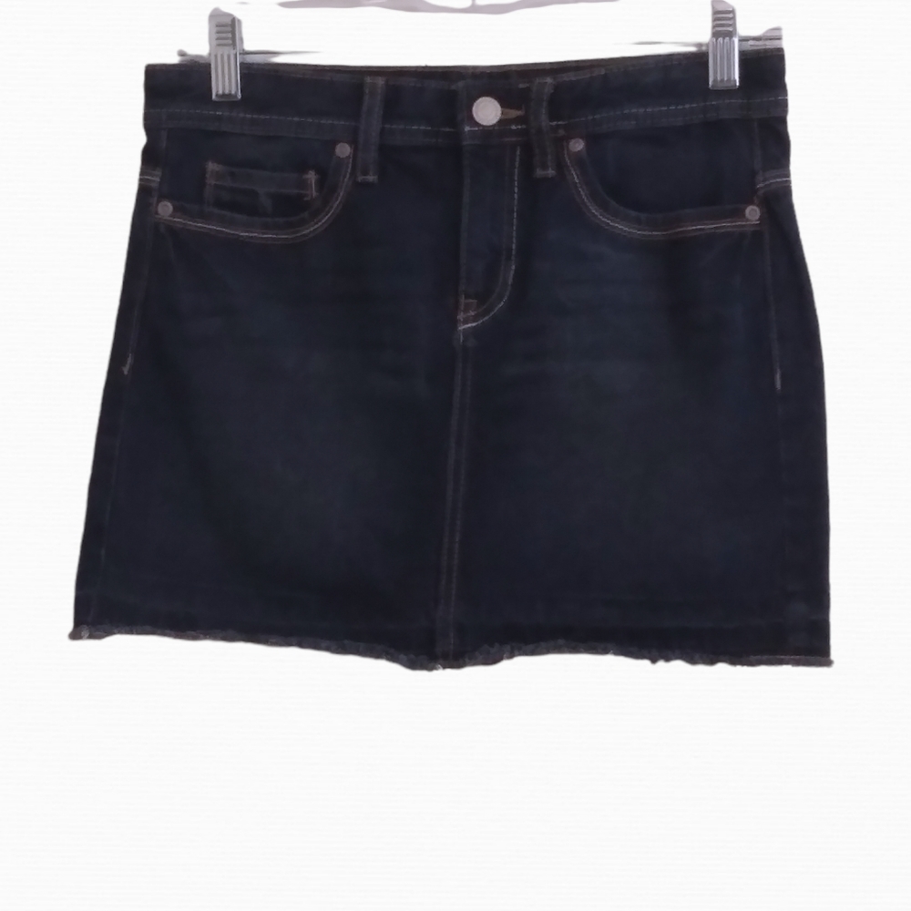 Girls Old Navy denim skirt. Distressed rolled hem, adjustable waist, size 14